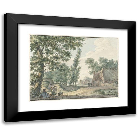 Izaak Schmidt 18x14 Black Modern Framed Museum Art Print Titled - Landscape with Two People Under a Tree (1750 - 1818)