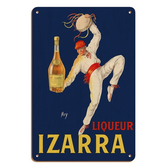Izarra Grand Liqueur - Basque Country - Dancer in Red Gerriko - Vintage Advertising Poster by Mory c.1930s - 8 x 12 inch Vintage Wood Art Sign