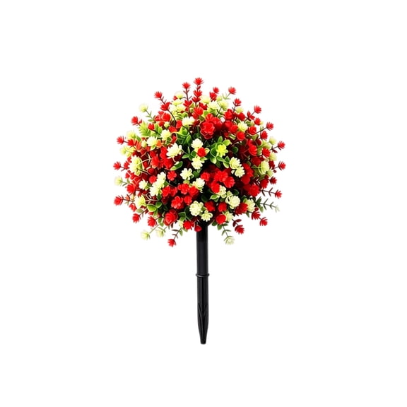 Izexuh 19.69 Inch Artificial Red Fall Mum Flower Ball with Ground Spike, Single UV Resistant Faux Flower Bush for Outdoor Front Porch Planters and Autumn Decor