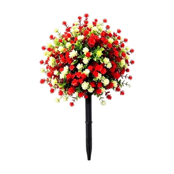 Izexuh 19.69 Inch Artificial Red Fall Mum Flower Ball with Ground Spike, Single UV Resistant Faux Flower Bush for Outdoor Front Porch Planters and Autumn Decor