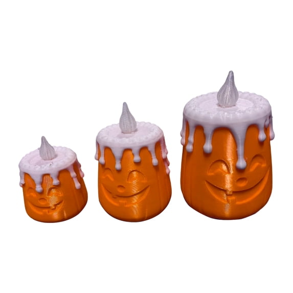 Izexuh 3 Piece Pumpkin Face Candle Holder Set, Halloween Table Decor, Battery Operated LED Lamp Ornament with Warm Glow for Centerpiece Shelf Display