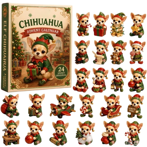 Izexuh Elf Chihuahua Advent Calendar 2026 Blind Box - 24 Unique 2D Acrylic Hanging Ornaments for Christmas Tree Decorations,Holiday Countdown Gift Set
