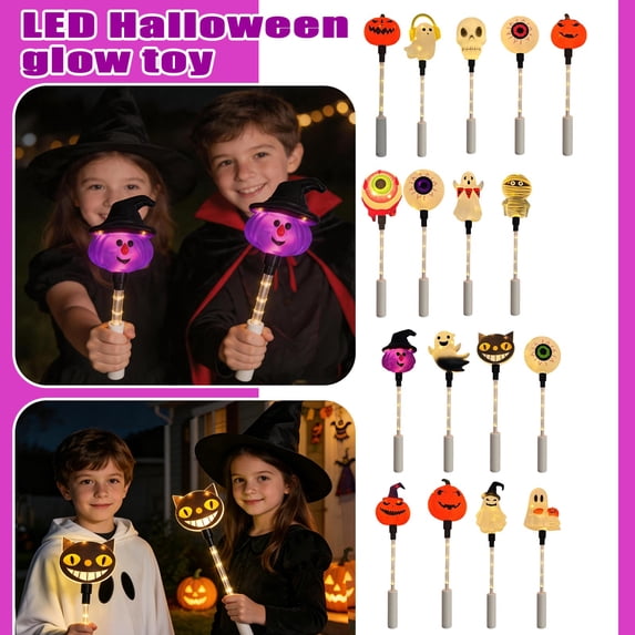 Izexuh LED Glow Stick Halloween Lights Skull Head Design Bright Illumination ABS Plastic Portable Handle for Night Parade Party Event