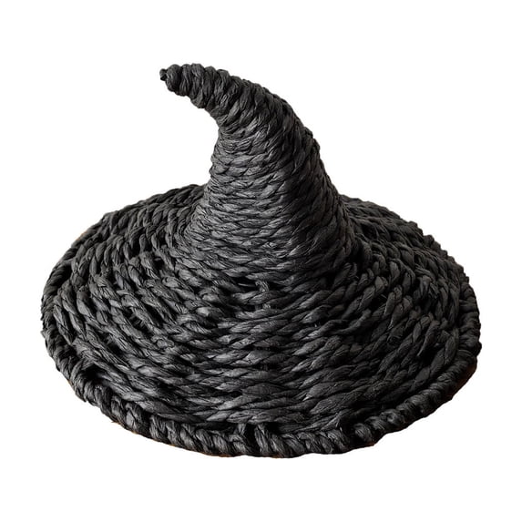 Izexuh Woven Witch Hat Figurine Rustic Rattan Style Free Standing Halloween Tabletop Ornament for Mantel Shelf Entryway Display