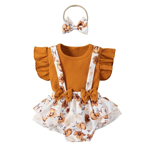 Izhansean 3PCS Newborn Baby Girl Summer Clothes Floral Romper Jumpsuit Shorts Outfits Set Coffee 6-12 Months