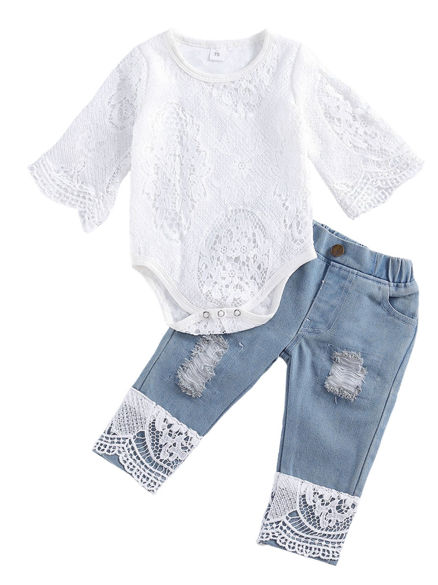 Infant Toddler Baby Girl Summer Clothes Set Romper Bodysuit Denim Pants Outfits