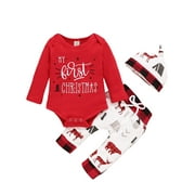 Izhansean My First Christmas Pajama Set for Newborn, Red, (3 Pack)