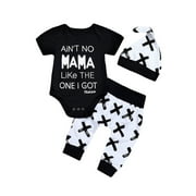 Izhansean Newborn Infant Baby Boy MAMA Short Sleeve Tops Romper Pants Outfits Set Clothes Black 3-6 Months