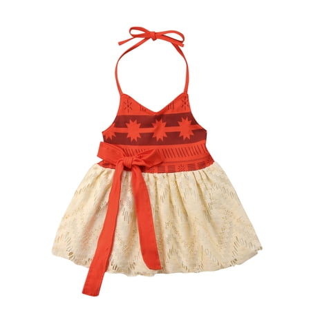 Izhansean Toddler Baby Girl Moana Fancy Dress Princess Sleeveless Lace Tutu Dress Clothes Red 0-6 Months