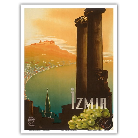 Izmir Turkey - Turkey Touring and Automobile Club - Vintage Travel Poster by Ihap Hulusi Görey c.1940 - Master Art Print (Unframed) 9in x 12in