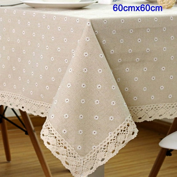 Izndeal Wrinkle Resistant 60cm x 60cm Floral Linen Cotton Tablecloth