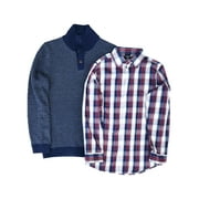 IZOD Boys Blue & White Sweater & Plaid Button Down Shirt Set Sweater XL 18-20