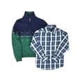 thumbnail image 1 of Izod Boys Blue & Green Sweater & Plaid Button Down Shirt & Sweater Medium 10-12, 1 of 2