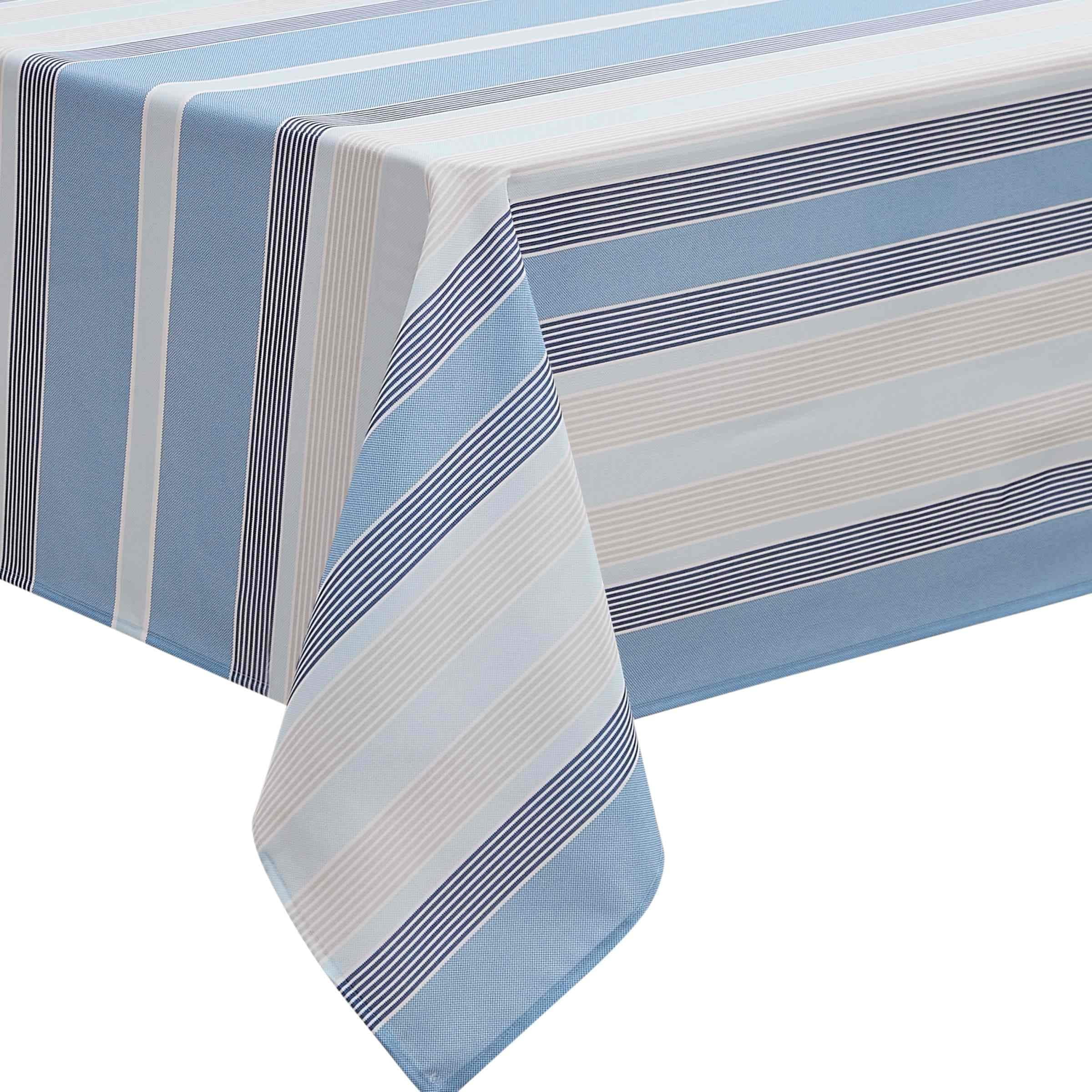 Blue and Pink Striped Water-Resistant Rectangular Tablecloth