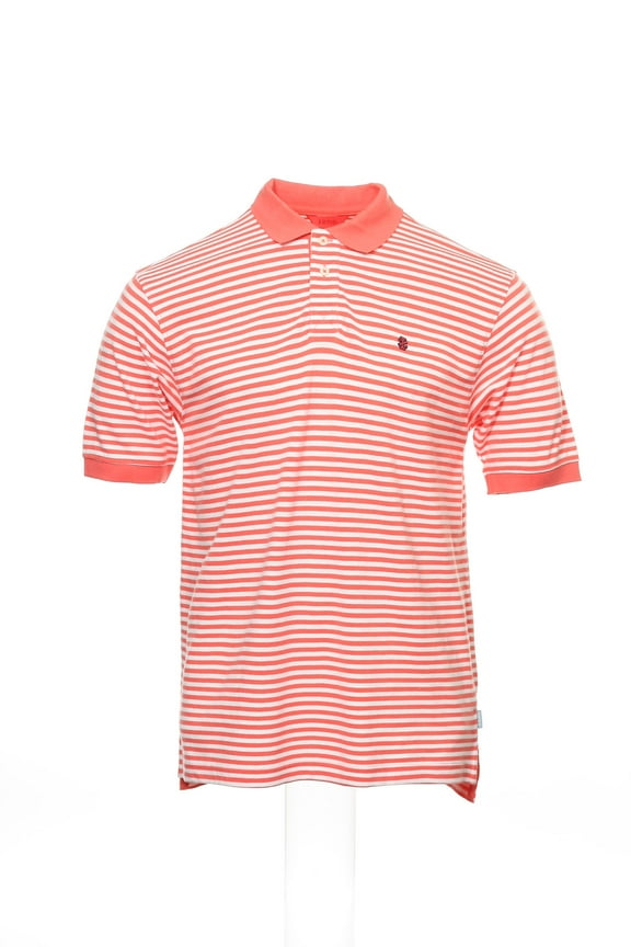 City Stripes Mens Striped Cotton Polo Shirt (Large, Hot Coral)