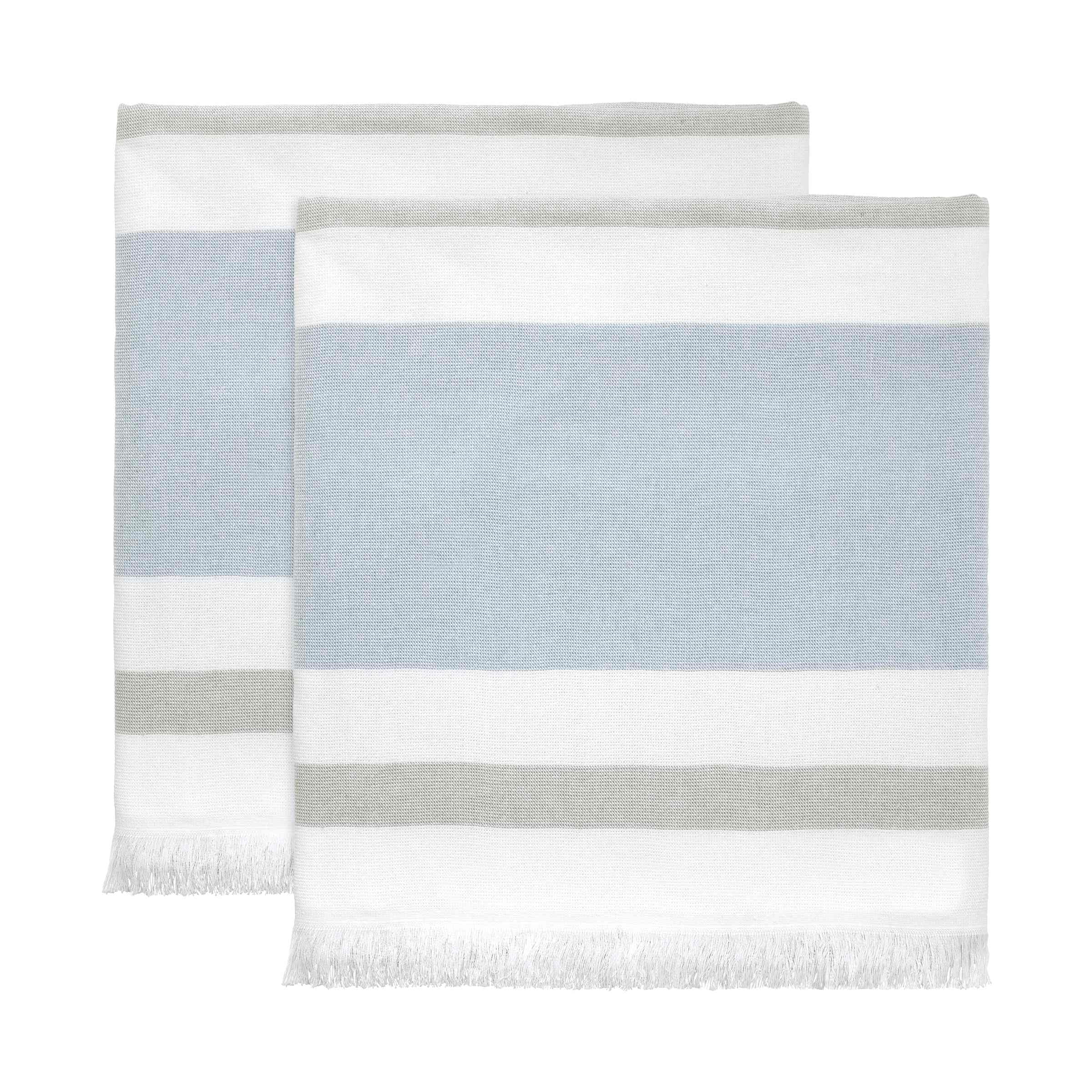 Blue and White Cotton Striped Bath Sheet Set