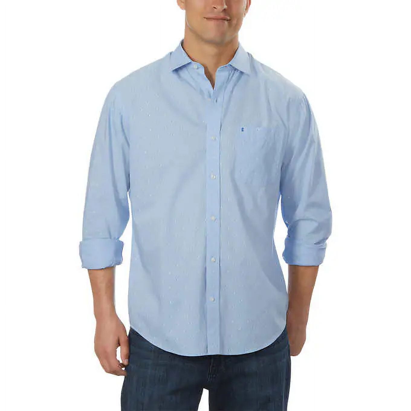Izod Men's Long Sleeve Cotton Dress Shirts (Light Blue, 16-16.5x34-35)