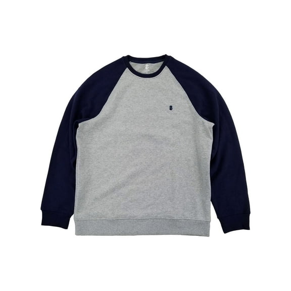 Izod Mens Gray & Blue Long Sleeve Fleece Crewneck Raglan Sweatshirt 3XLT