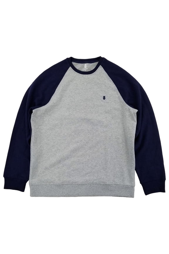 Mens Gray & Blue Long Sleeve Fleece Crewneck Raglan Sweatshirt 3XLT