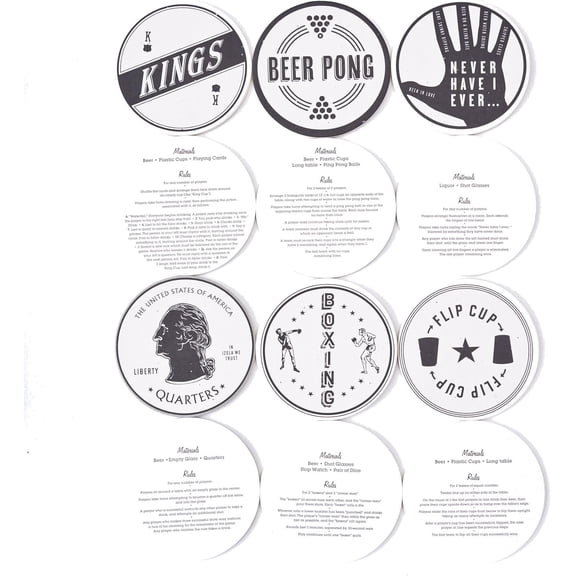 Izola Set Of 6 Reusable Drinking Game Paper Goasters + Instructions
