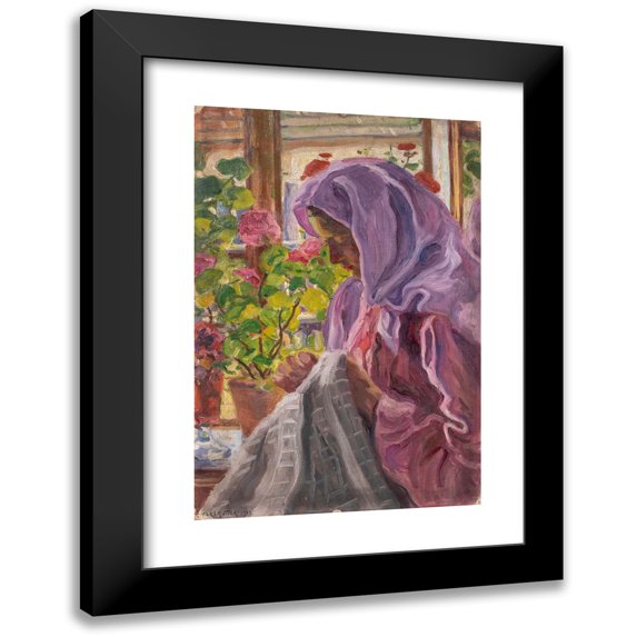Izsák Perlmutter 11x14 Black Modern Framed Museum Art Print Titled - Young Seamstress at the Flower Window (1905)