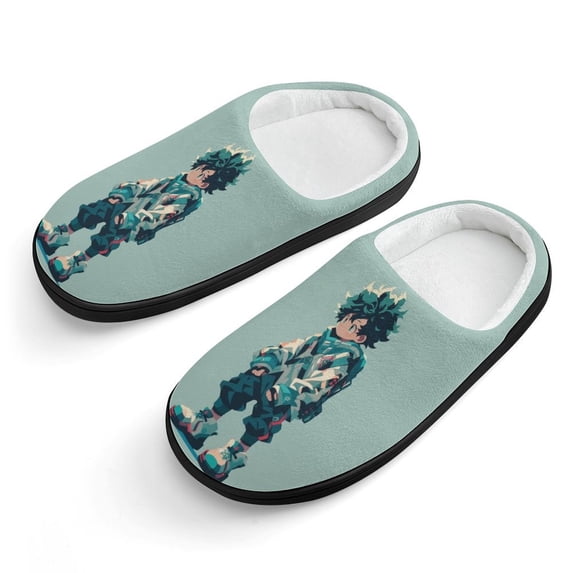 Izuku Midoriya Mha Kid's Cotton Slippers Winter Warm Soft Plush Slippers with Rubber Sole Non-Slip Indoor Outdoor Slip on Shoes Fluffy House Slippers For Boys Girls Teen