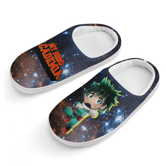 Izuku Midoriya My Hero Academia Logo My Hero Academia Kid's Cotton Slippers Winter Warm Soft Plush Slippers with Rubber Sole Non-Slip Indoor Outdoor Slip on Shoes Fluffy House Slippers For Boys Girls