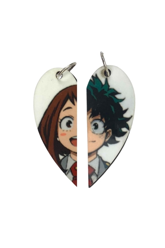 Izuku Midoriya & Ochaco Uraraka Matching Heart Necklace Keyrings or Earrings | Couples Gift or BFF Gift | My Hero Academia Gift for Him or Her