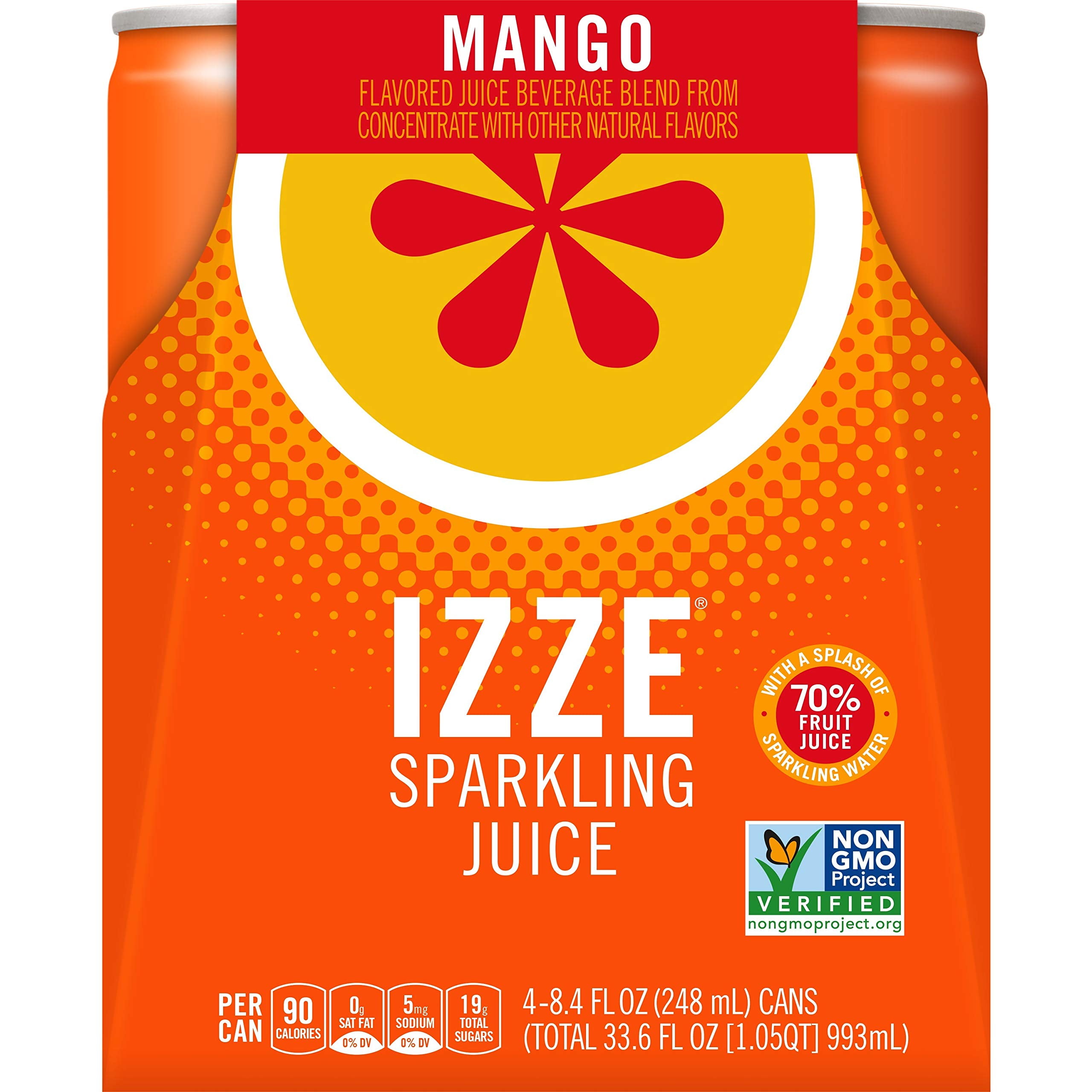 Izze Sparkling Juice Beverage, Mango, 8.4Oz Cans (4 Pack)