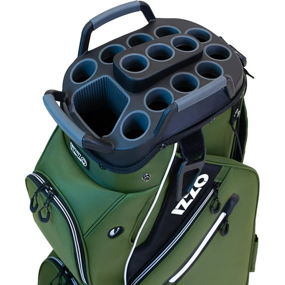 IZZO Golf Ultimate Organizer Golf Cart Bag – Olive/White – Integrated Club Tubes, 14-Way Top, Dedicated Putter Well, Full-Length Dividers, Durable Organized Design