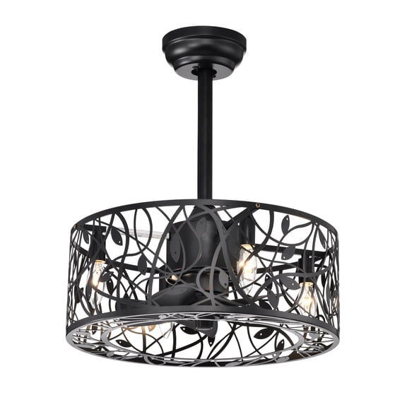 Izzovium 18'' Ceiling Fan with Light Kit, Industrial Vintage Design, 3-Speed Remote, Reversible Blades, Matte Black for Home Office