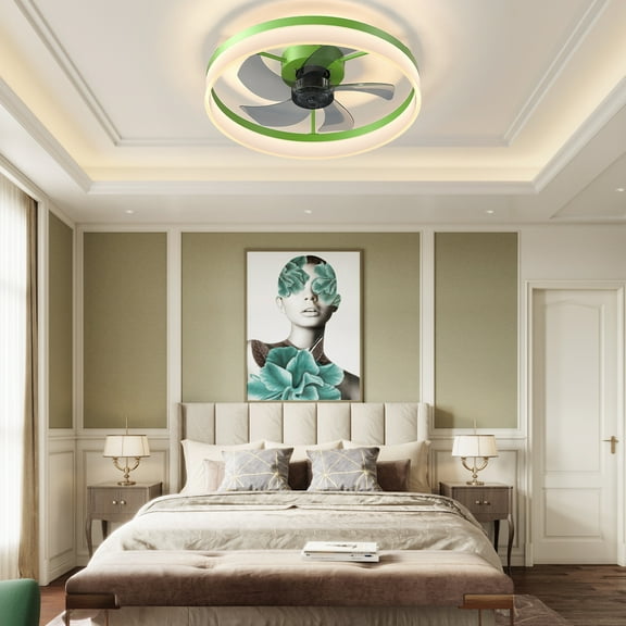Izzovium 20.9 Inch Low Profile Ceiling Fan with LED Light, Remote Control Dimmable Modern Fan for Small Rooms, Green
