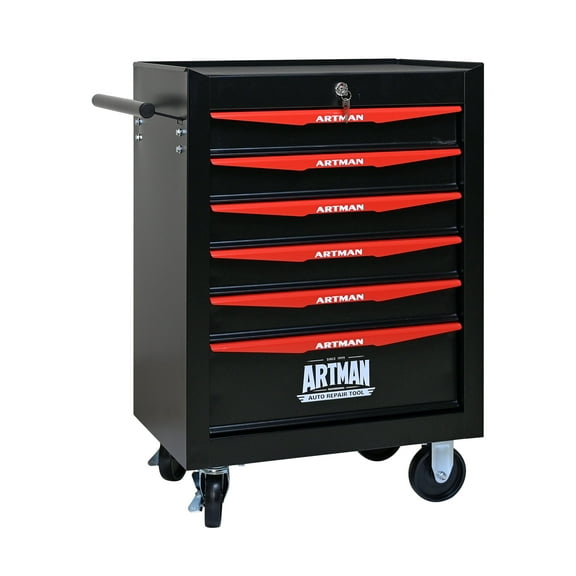 Izzovium 20" Rolling Metal Tool Chest with 6 Drawers, Ball Bearing Slides, Lockable Steel Tool Storage Cabinet, Black & Red, 51.59lbs