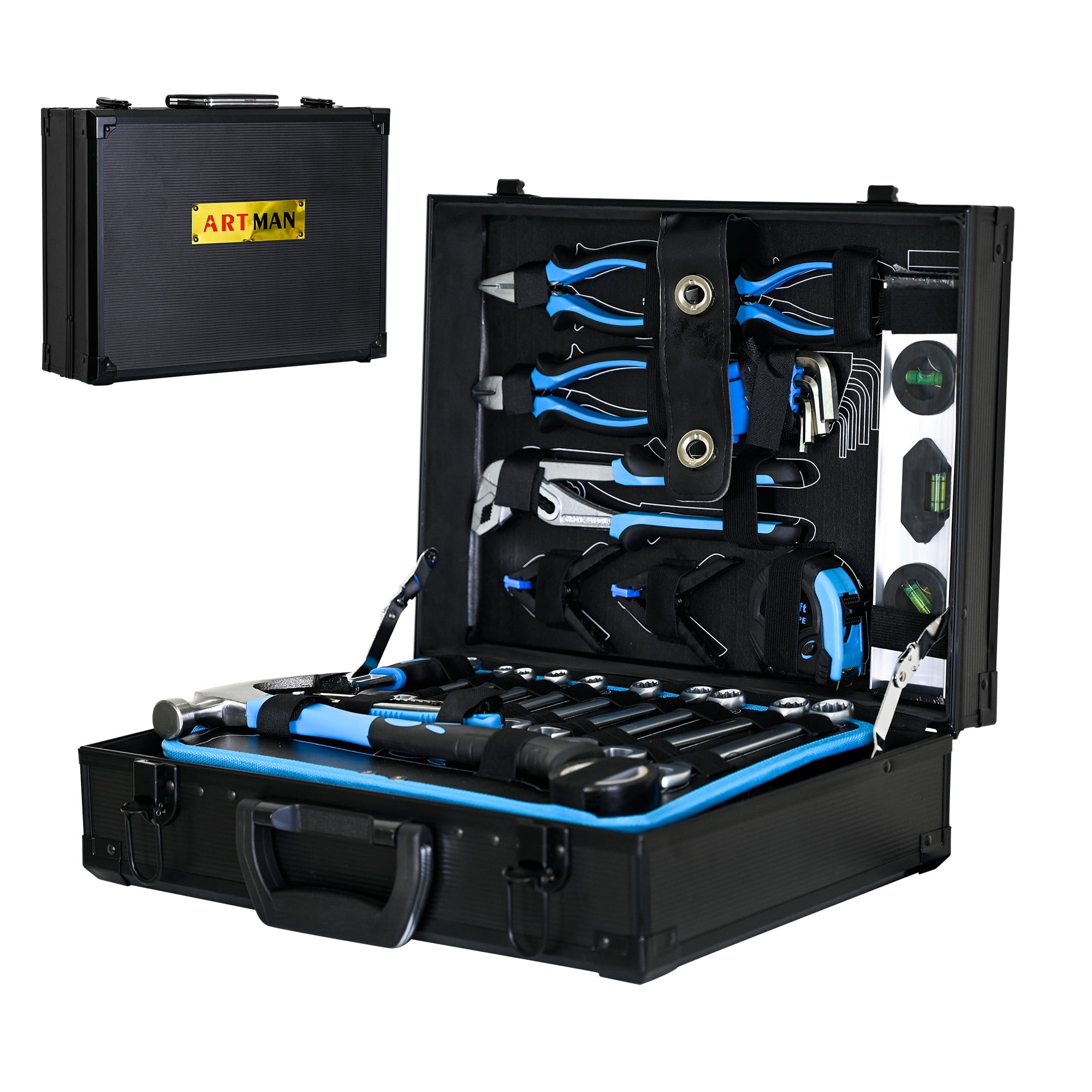 Izzovium 247-Piece Home & Auto Tool Set with Suitcase, 4-Layer Toolbox for General Maintenance, Silver & Blue, 17.2lbs, Carbon Steel