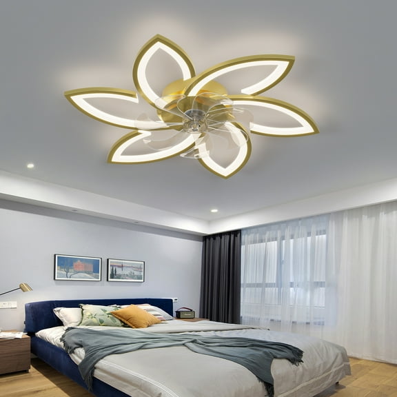 Izzovium 30.7 In Gold Smart Ceiling Fan with Light, Remote/APP Controlled, 7 Blades, 6 Wind Speeds, for Bedroom Kitchen