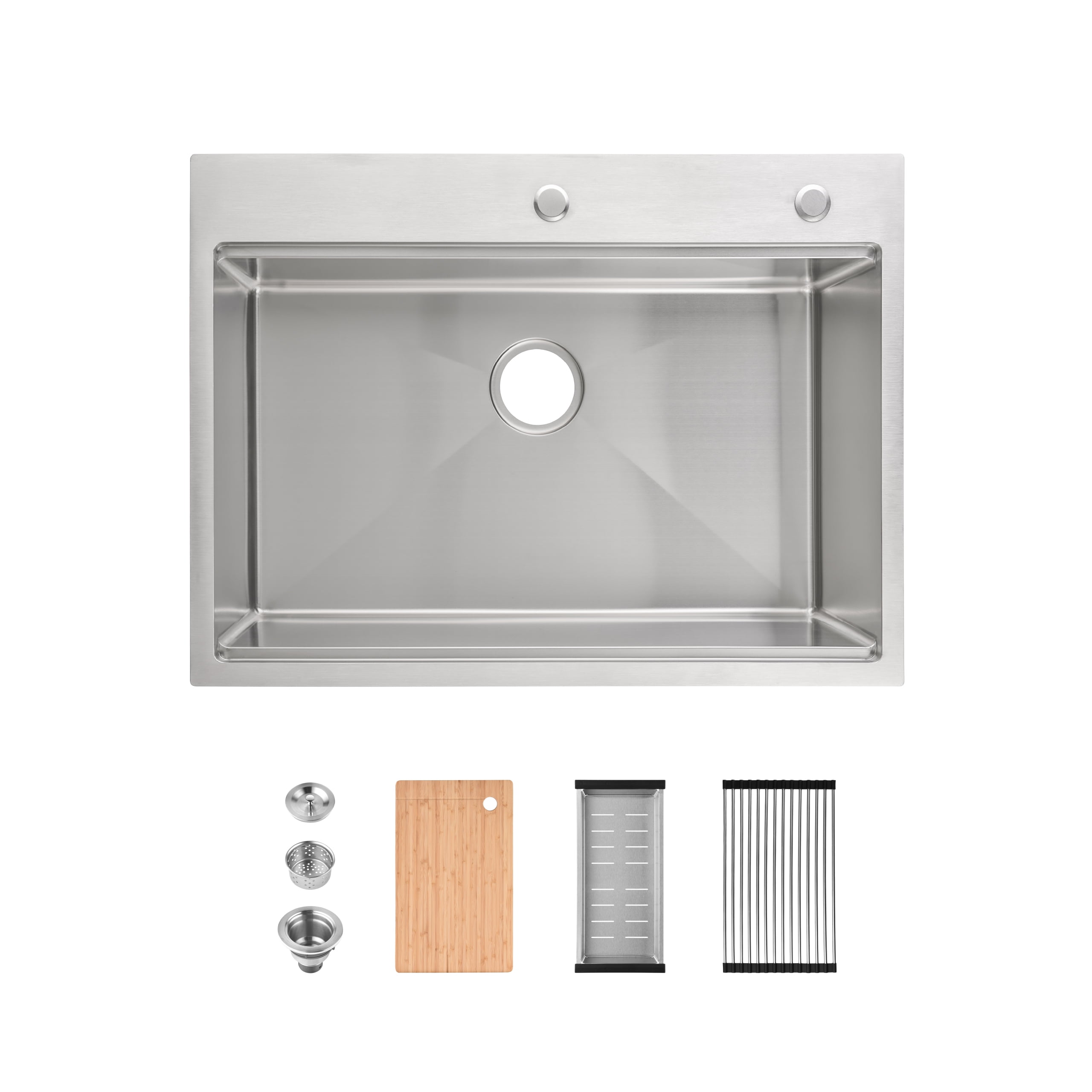 Izzovium 30"x22" Single Bowl Stainless Steel Kitchen Sink, Overmount Brushed Gray with Cutting Board & Colander, 20 Gauge 304 Steel, Sound Absorbing & Drain Grooves