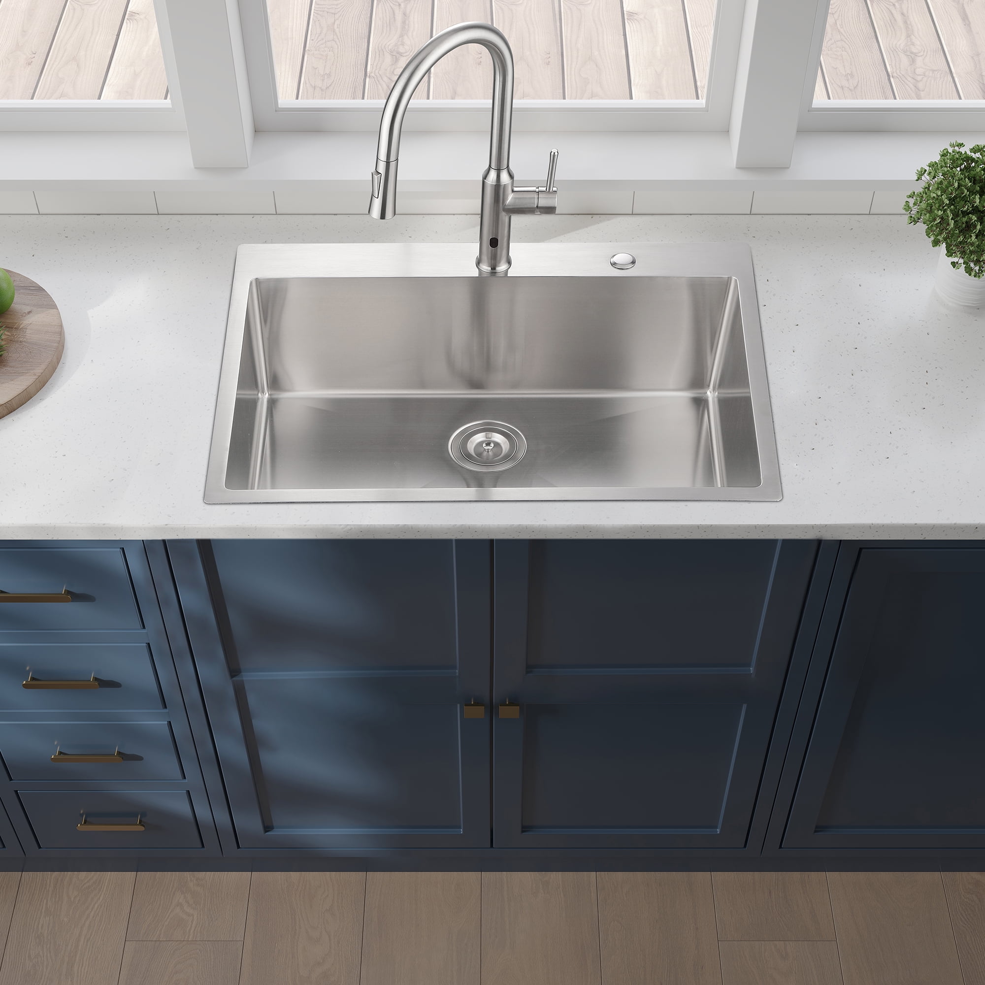 Izzovium 30x22x10" Drop-in Single Bowl Stainless Steel Kitchen Sink, Brushed Nickel Finish, 16 Gauge T304 Steel, Dual-Mount Design for Easy Installation
