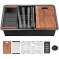 thumbnail image 1 of Izzovium 32 Inch Gunmetal Black Undermount Workstation Kitchen Sink, 16 Gauge Stainless Steel Single Bowl Sink with Accessories, 10 Inch Deep, R10 Radius, Handmade Design, 1 of 8