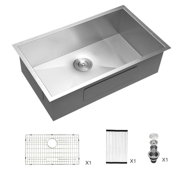 Izzovium 32 Inch Undermount Stainless Steel Kitchen Sink, 16 Gauge 9 Inch Deep Single Bowl Sink with Brushed Nickel Finish, 32"x19"x9" for Durable & Quiet Cooking