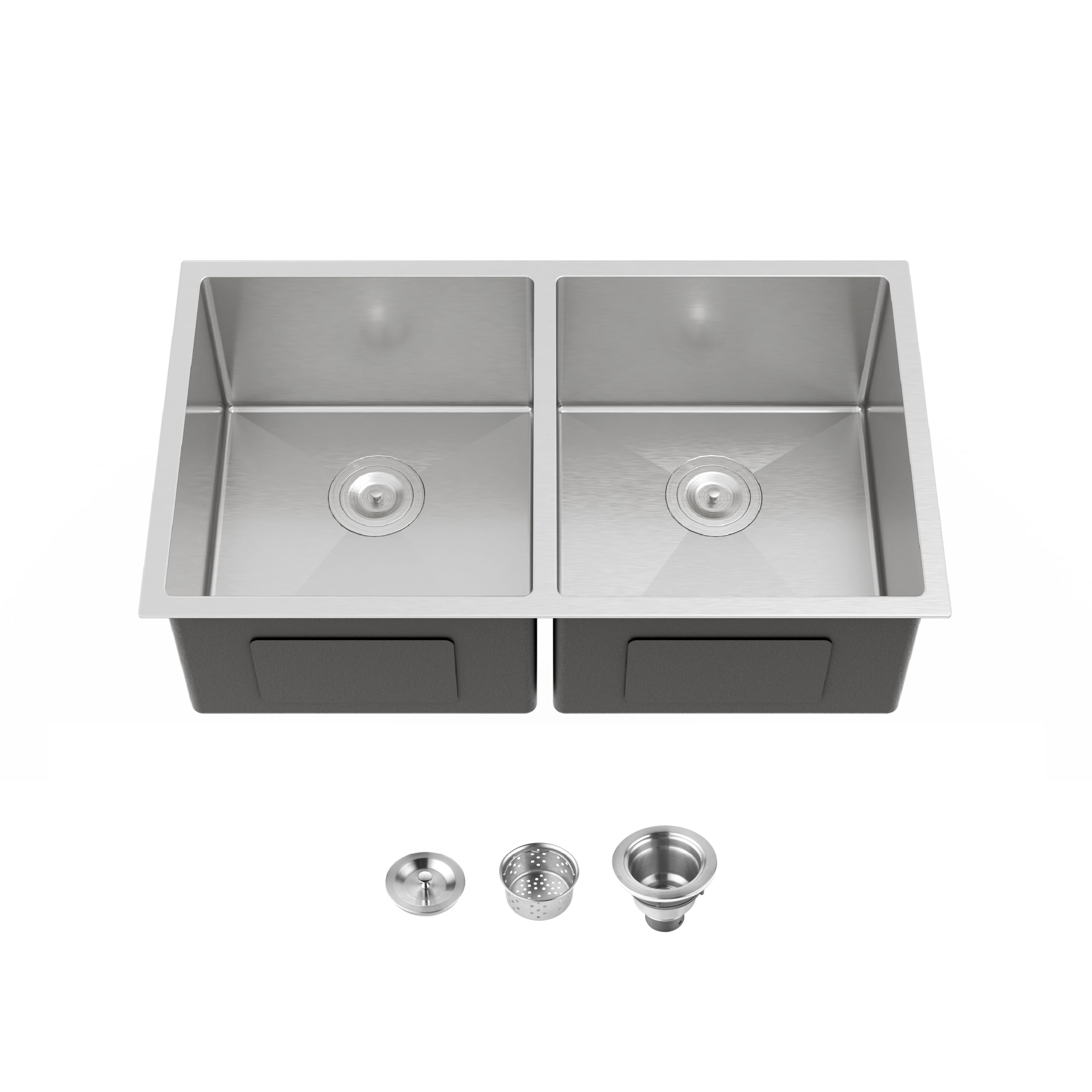 Izzovium 33"x19" Undermount Double Bowl Kitchen Sink, Brushed Stainless Steel 304, Dark Gray, 20 Gauge, Modern Design with Drain Grooves & Sound Absorbing