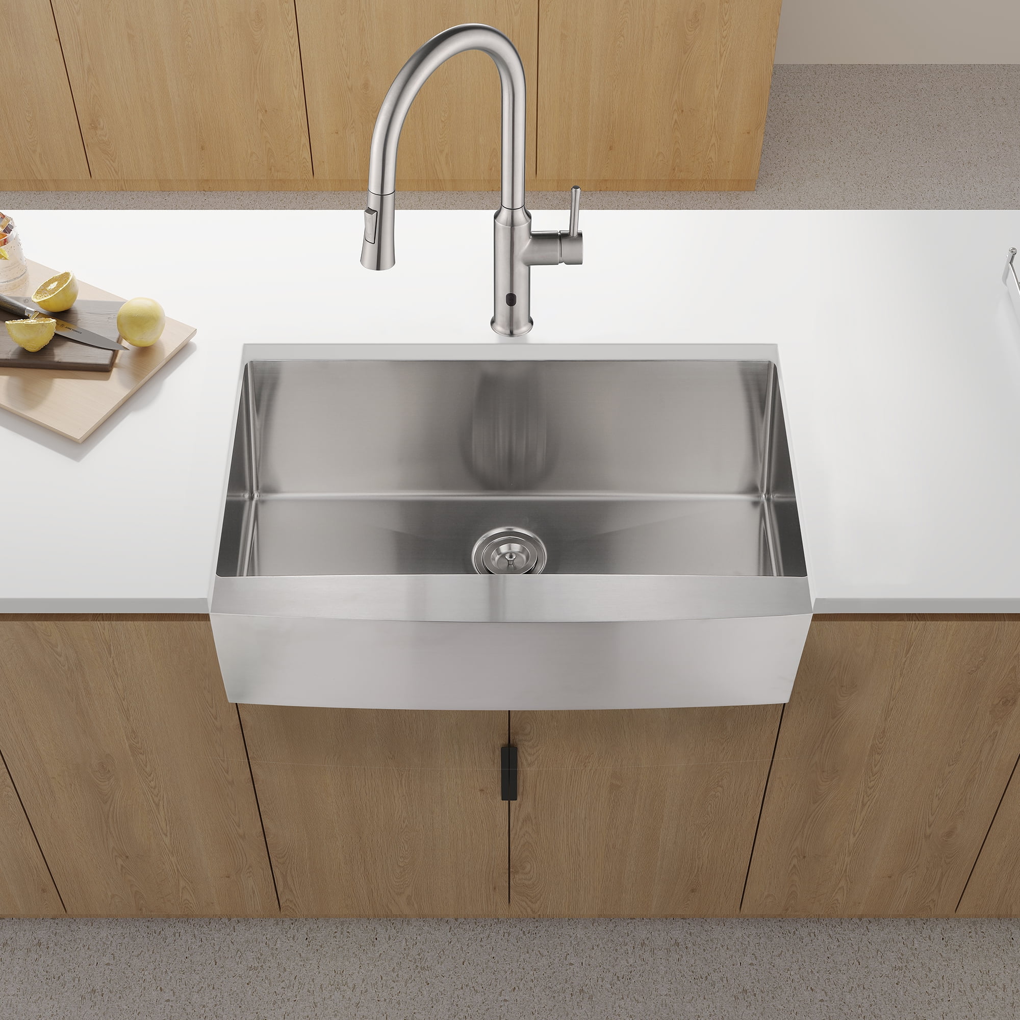 Izzovium 33"x21"x10" Farmhouse Apron Single Bowl Stainless Steel Kitchen Sink, Brushed Nickel, 16 Gauge T304, Dent-Resistant & Rustproof, Easy-Clean Design