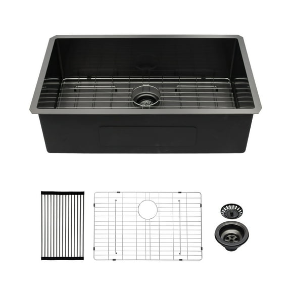 Izzovium 33x19x10" Undermount Single Bowl Stainless Steel Kitchen Sink, Matte Black, Dent-Resistant T304 Steel with R10 Corners & NANO PVC Coating
