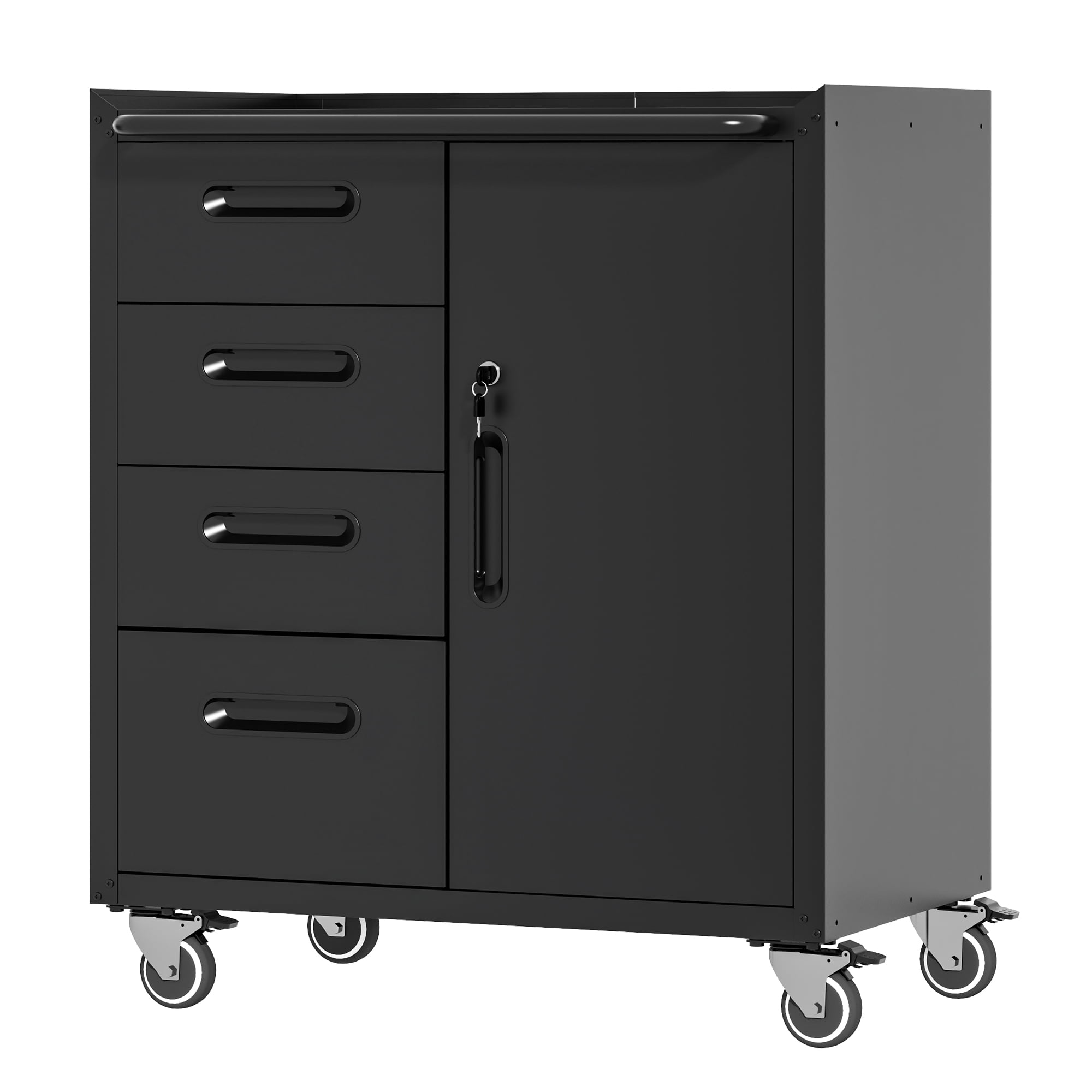 Izzovium 34.65" Steel Tool Cabinet with Lockable Wheels, Garage Organizer with Drawers, Black/Gray