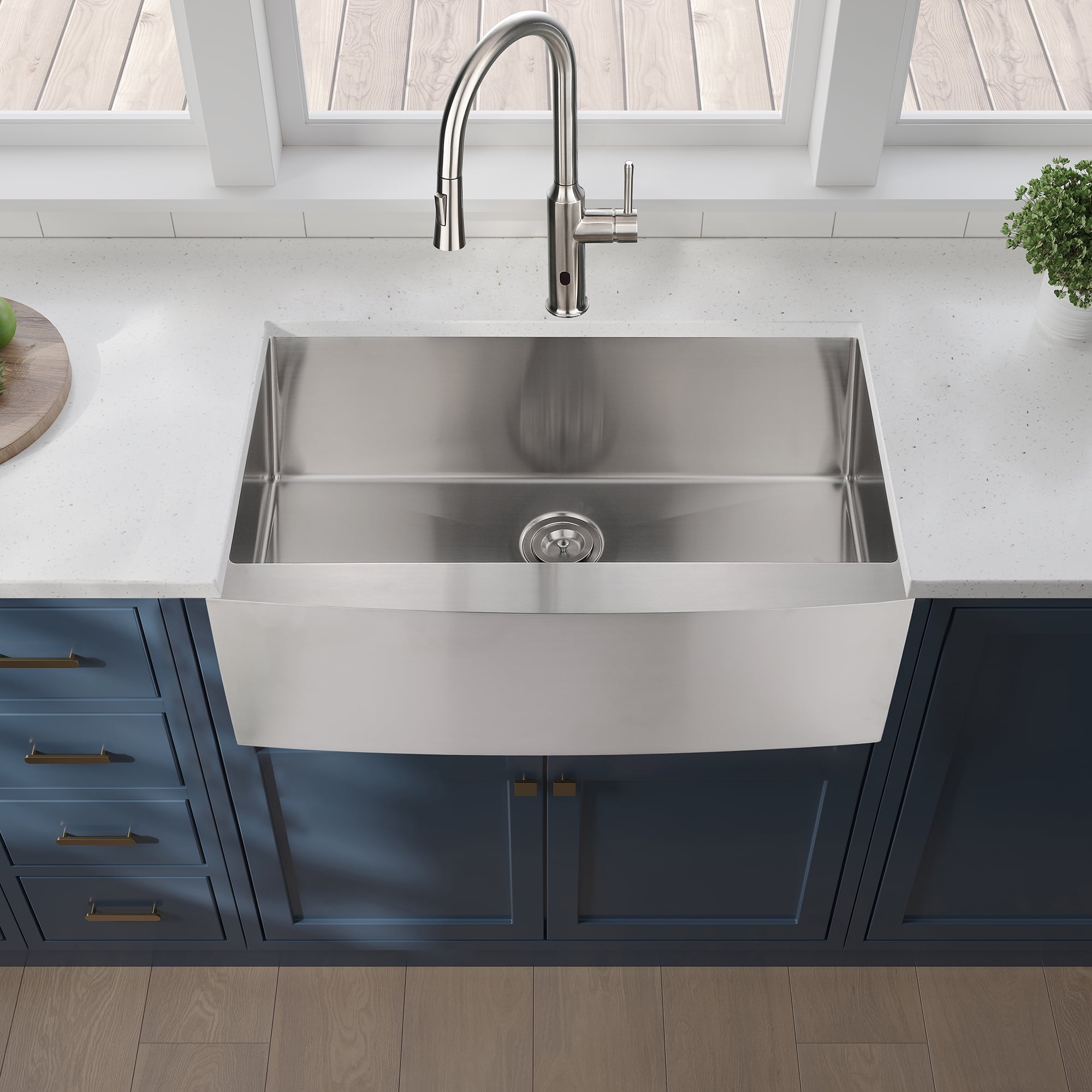 Izzovium 36"x21"x10" Farmhouse Apron Single Bowl Stainless Steel Kitchen Sink, Brushed Nickel, 16 Gauge T304, Rust & Stain Resistant, Easy to Clean