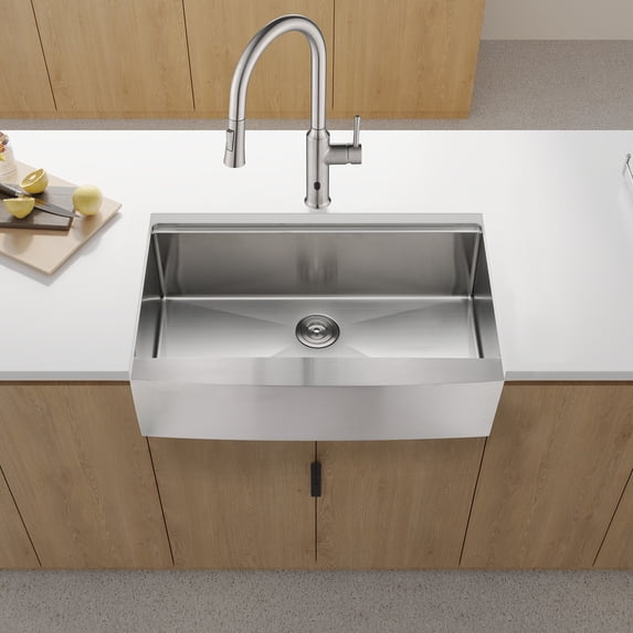 Izzovium 36x22x10" Farmhouse Apron Single Bowl Stainless Steel Kitchen Sink with Workstation, Brushed Nickel, Integrated Ledge & Anti-Condensation Coating