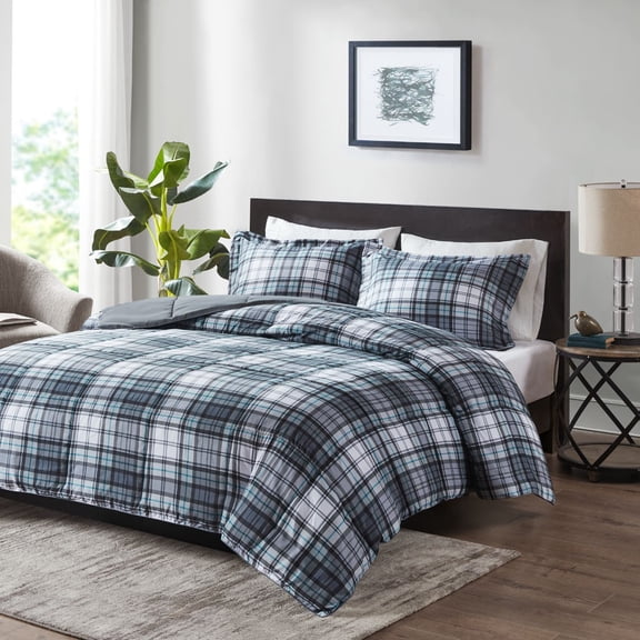 Izzovium 3M Scotchgard Twin/Twin XL Down Alternative Comforter Set, Multicolor Plaid, Microfiber, Anti-Microbial, All Season, 66x90 Inches