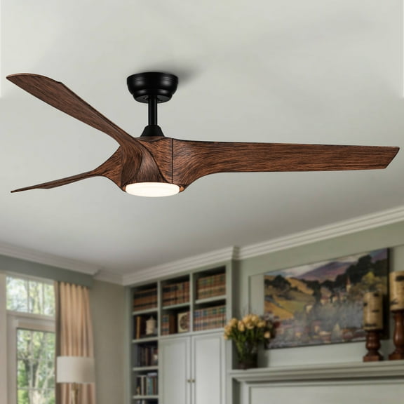 Izzovium 56 Inch Farmhouse Ceiling Fan with Integrated LED Light, Brown ABS Blades, 6-Speed Remote, Reversible for Indoor Spaces
