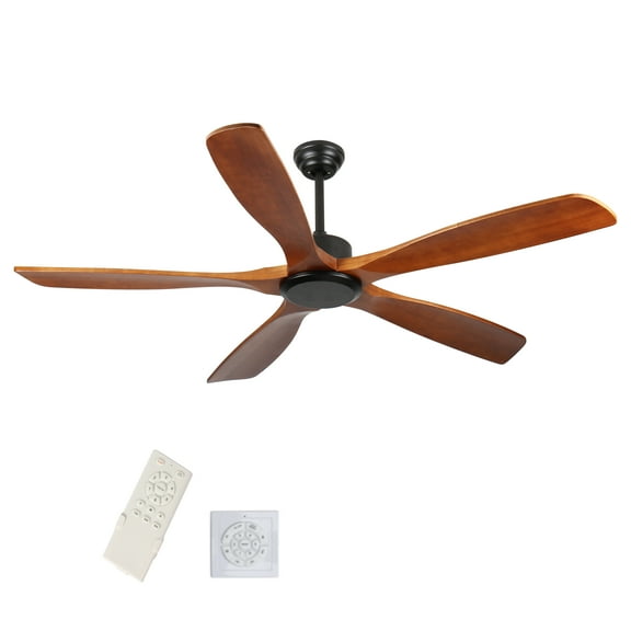 Izzovium 60 Inch Flush Mount Ceiling Fan without Light, Remote Control DC Motor, Reversible Natural Wood Fan for Home Office