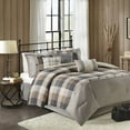 thumbnail image 1 of Izzovium 7-Piece Herringbone Comforter Set for Cal King Beds - Neutral Buffalo Plaid Pattern, Polyester Bedding with Pillows & Skirt, 1 of 13