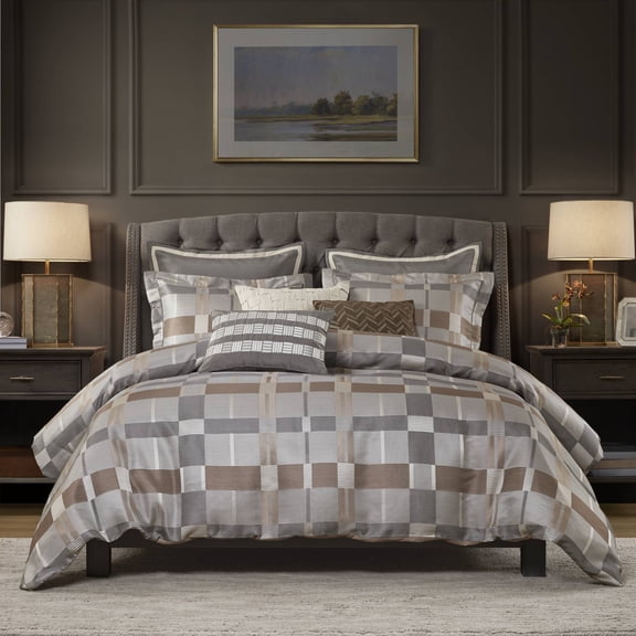Izzovium 9-Piece King Jacquard Oversized Comforter Set, 110x96 Inches, Multicolor Taupe with Embroidery